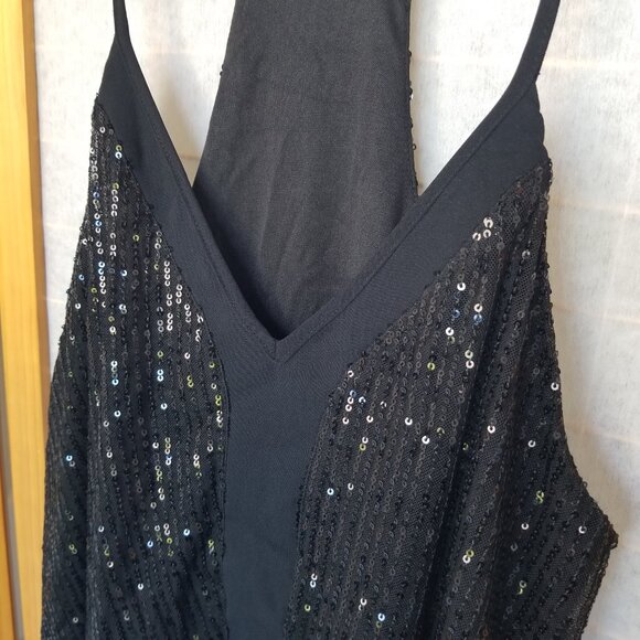 Black Sequin Tank Top Racerback Size Medium New Year's Eve; Holiday Party - Picture 3 of 8
